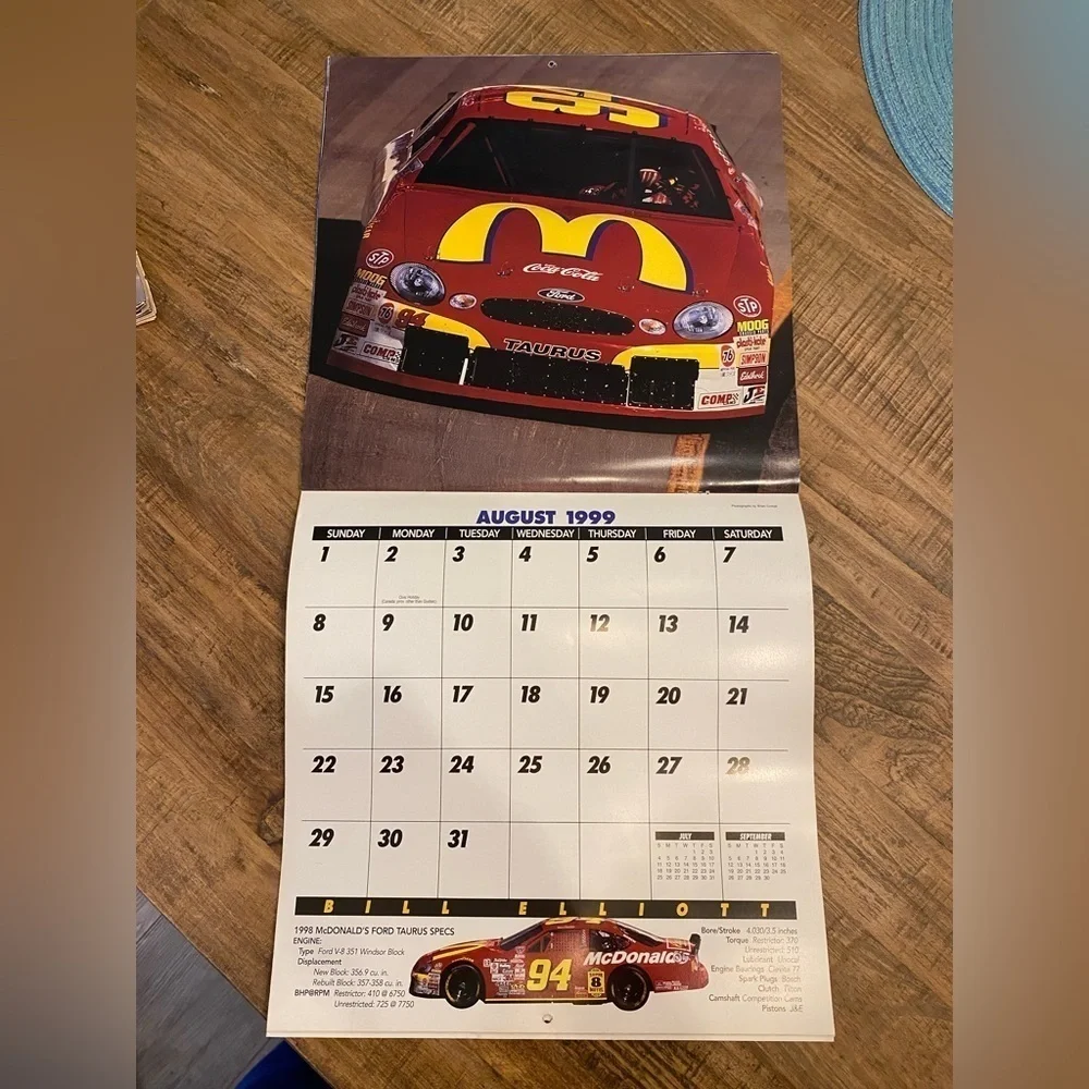 Vintage 1999 Bill Elliott Racing Calendar. Excellent Pre owned condition.